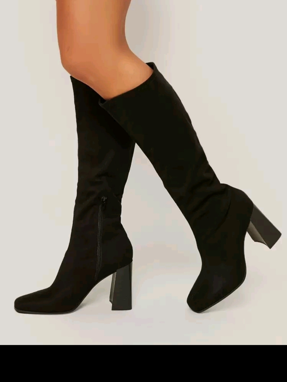 Women's Black Knee-High Block Heel Boots